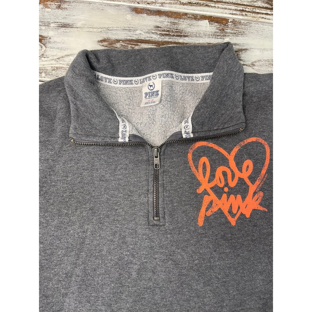 Pink Victoria Secret Love Pink‎ Women Medium Gray 1/4 Zip Sweatshirt - Picture 4 of 8